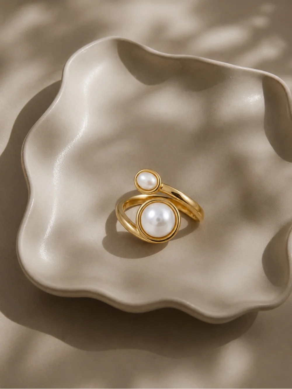 Gold-Tone Double Pearl Open Ring